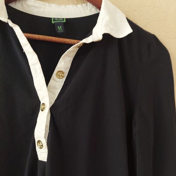 C. Wonder Black Stretch Knit Shirt With Cotton Trim, Collar, Gold Buttons Medium - Picture 3 of 10